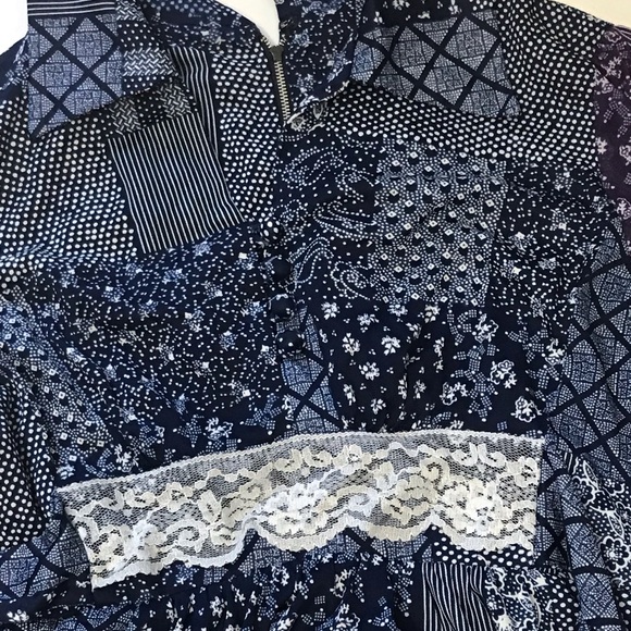 Vintage Prairie Maxi Dress Lace Trim Patchwork 70s - Picture 5 of 8